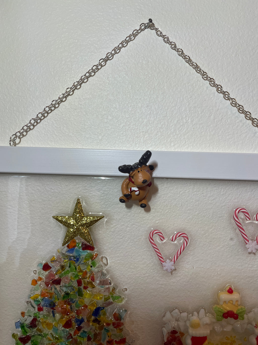 Christmas Scene Crushed Glass Art - Colorful Tree & Cozy Fireplace (8x10)