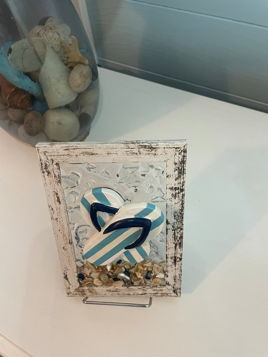 Sandals on the Beach - 4x6 Crushed Glass Coastal Art