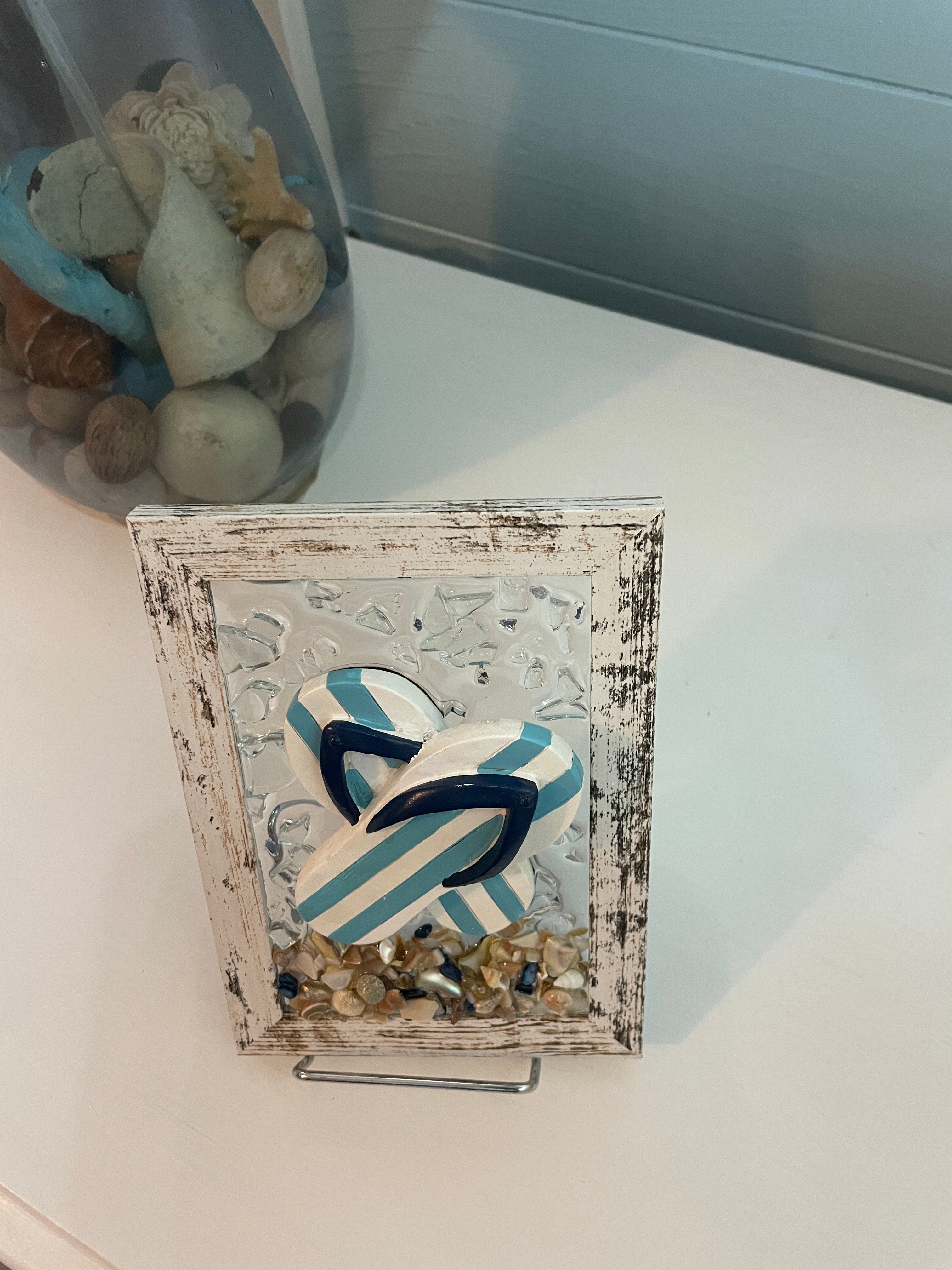 Sandals on the Beach - 4x6 Crushed Glass Coastal Art