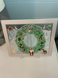 Holiday Wreath with Decorations - 8" x 10" Crushed Glass Christmas Crushed Glass Art