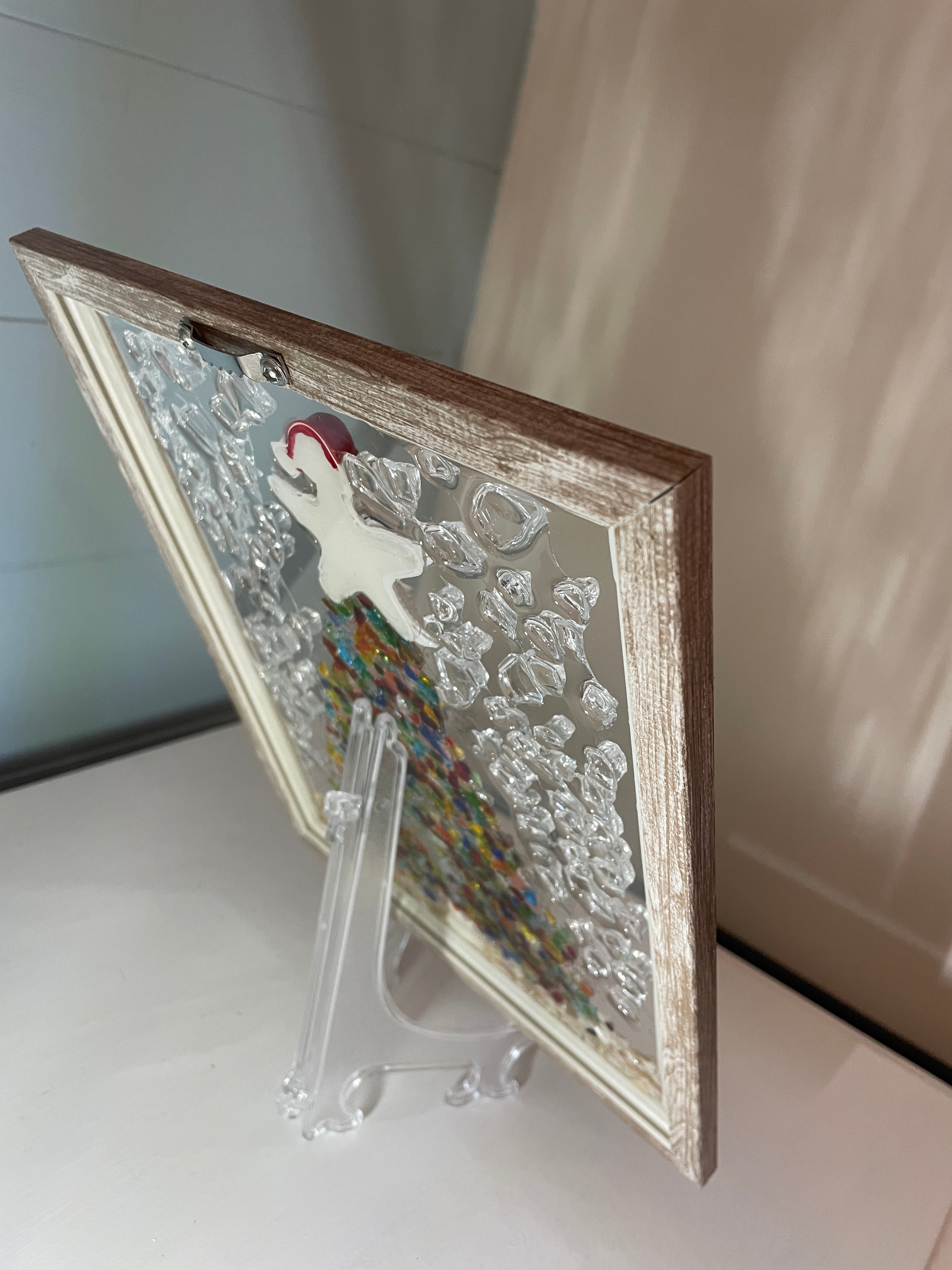 Colorful Christmas Tree on the Beach - 8" x 10" Crushed Glass Holiday Art