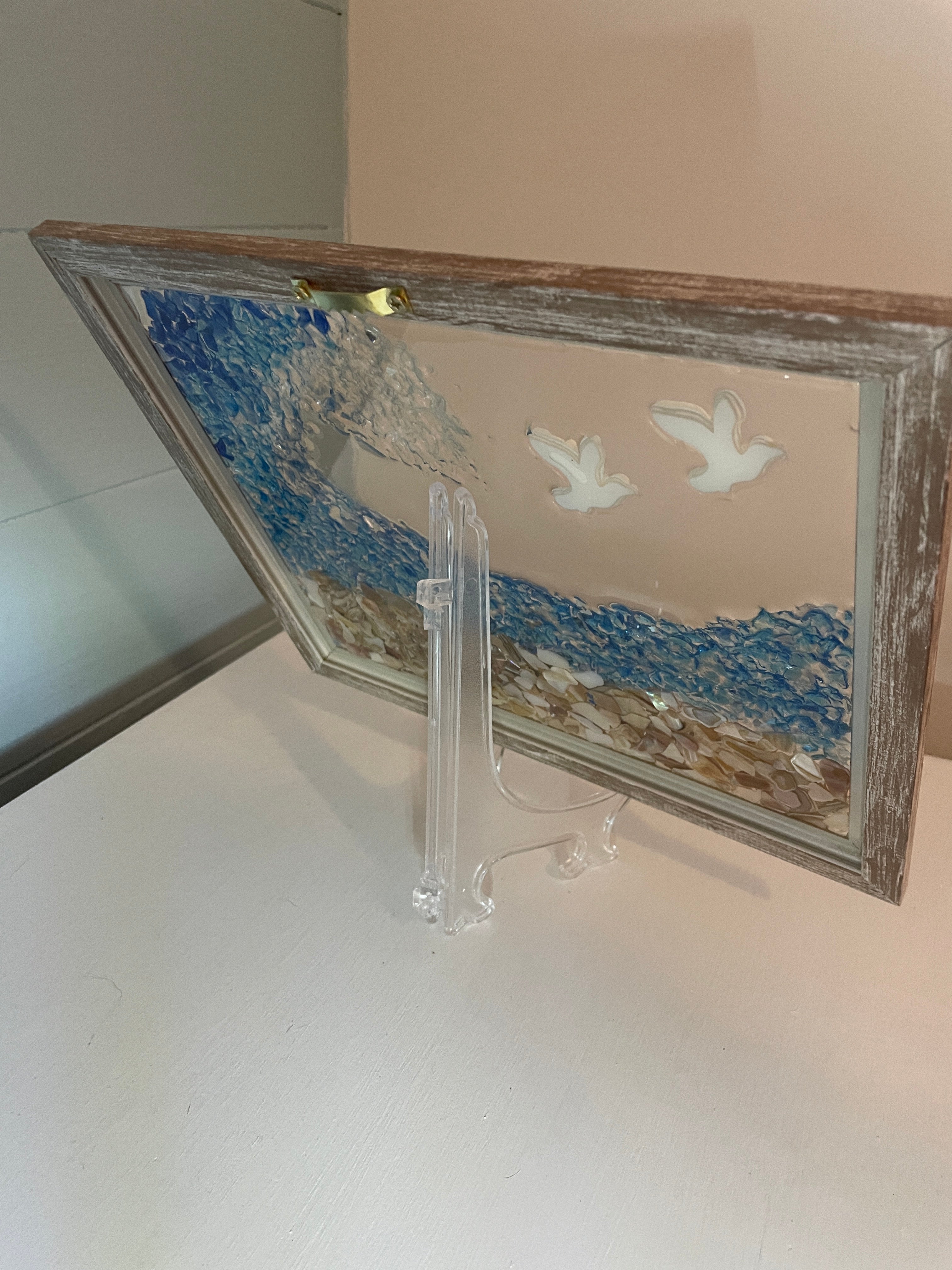 Sea Glass Shore Art 8x10 - Real Sea Glass Turtles Starfish Coastal Decor