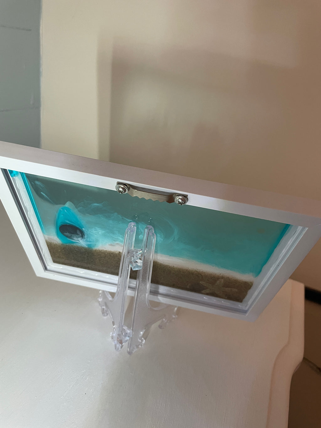 Beach Scene Art 5" x 7" - Coastal Decor with decorative surfboard