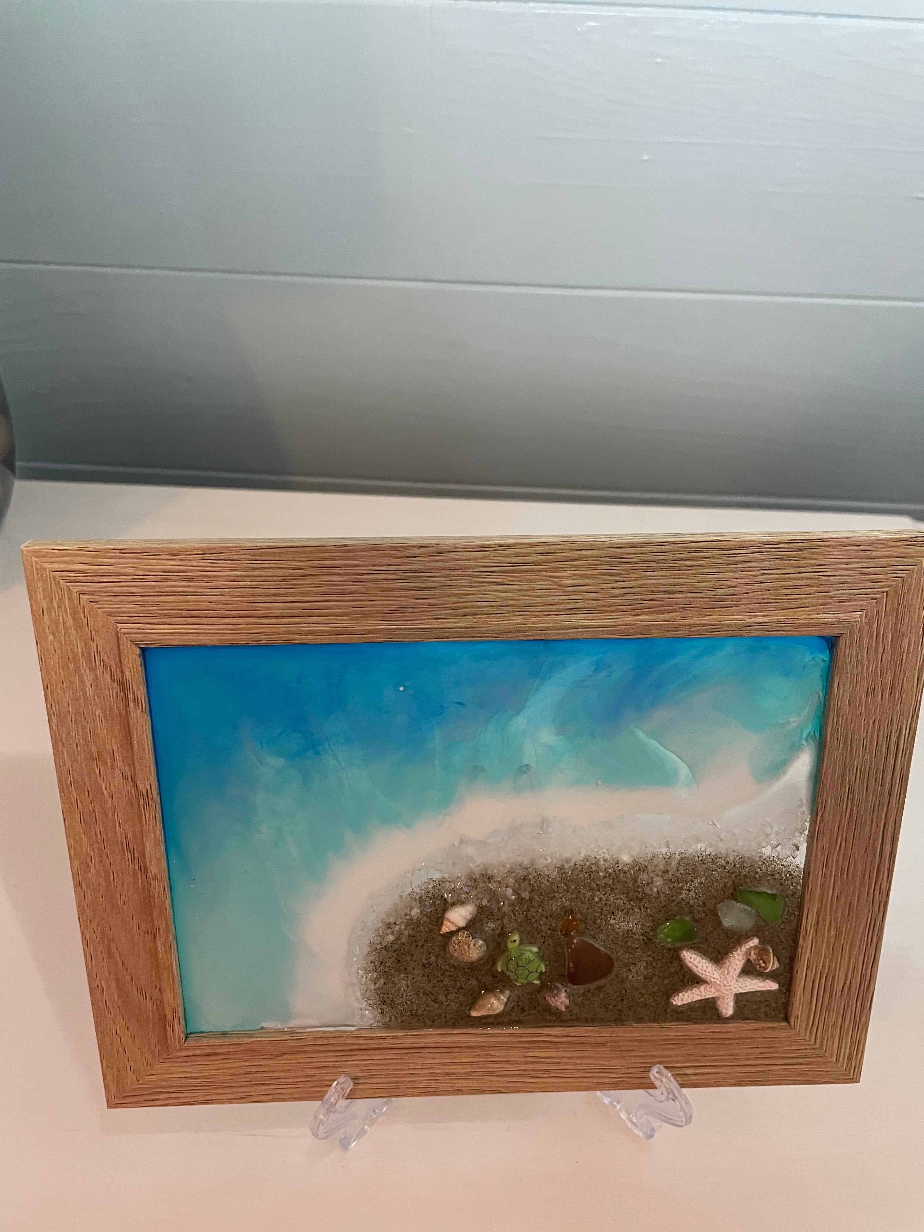 Beach Scene Art 5" x 7" - Coastal Decor with REAL seaglass