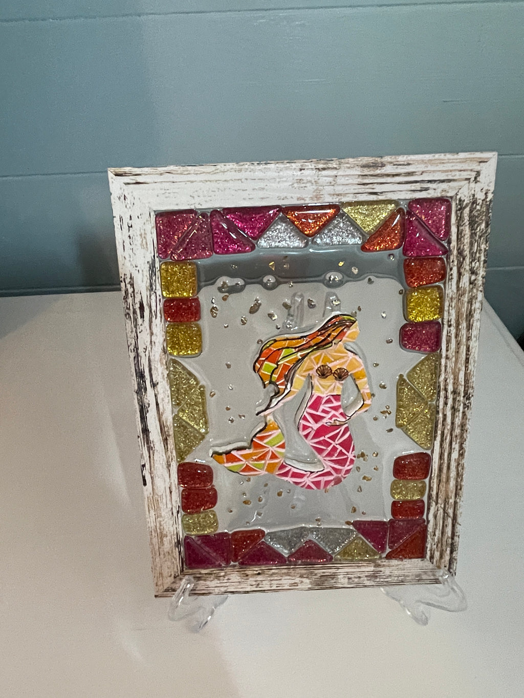 5" x 7" Ceramic Mermaid Coastal Art with Glittering Tiles - Beach Vibe Designs