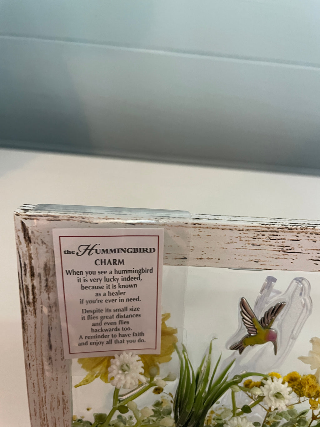 Hummingbird Inspirational Art 4" x 6" - Crushed Glass Decor with Uplifting Message