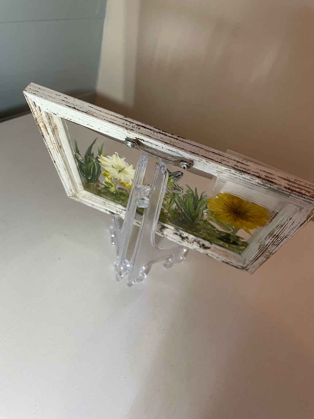 Hummingbird Inspirational Art 4" x 6" - Crushed Glass Decor with Uplifting Message