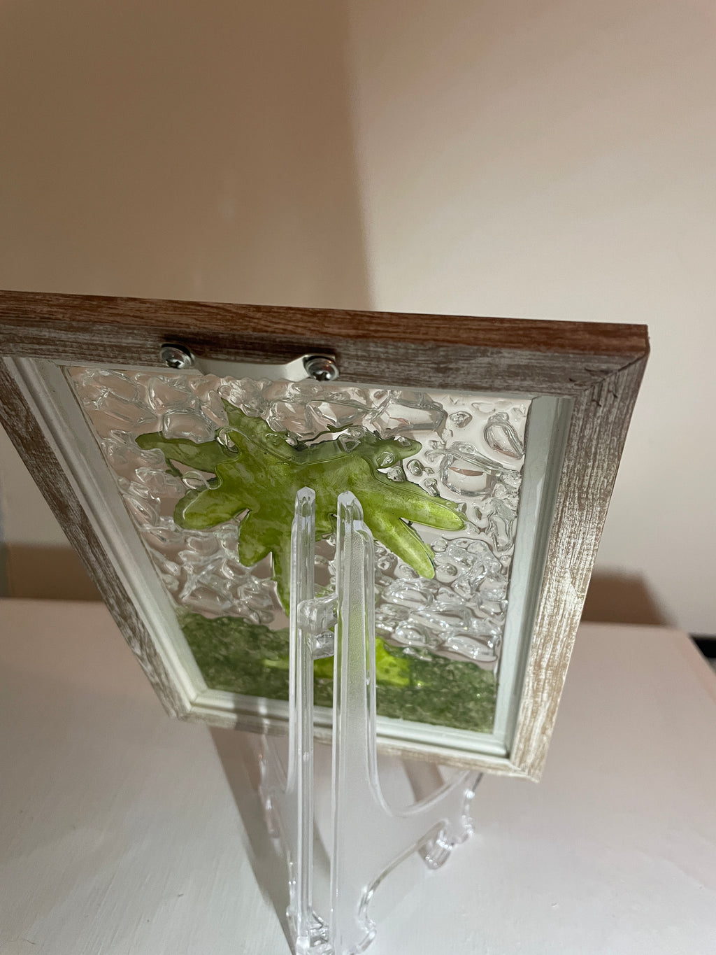 Palm Tree Crushed Glass Art 5" x 7" - Coastal Beach Decor