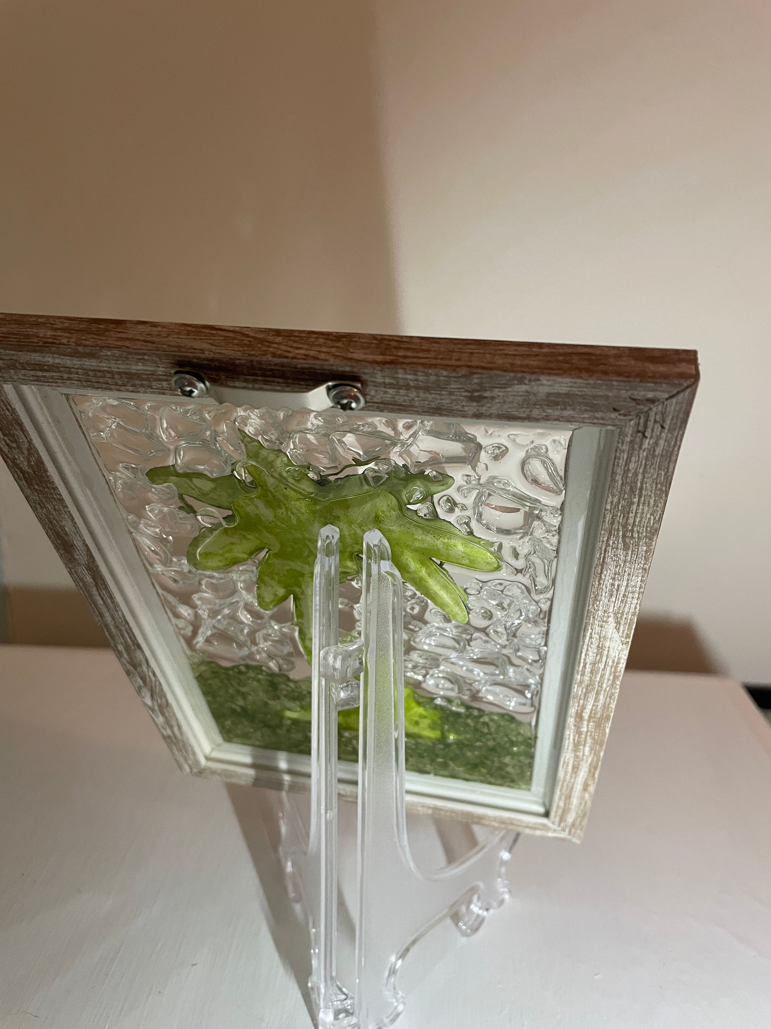 Palm Tree Crushed Glass Art 5" x 7" - Coastal Beach Decor