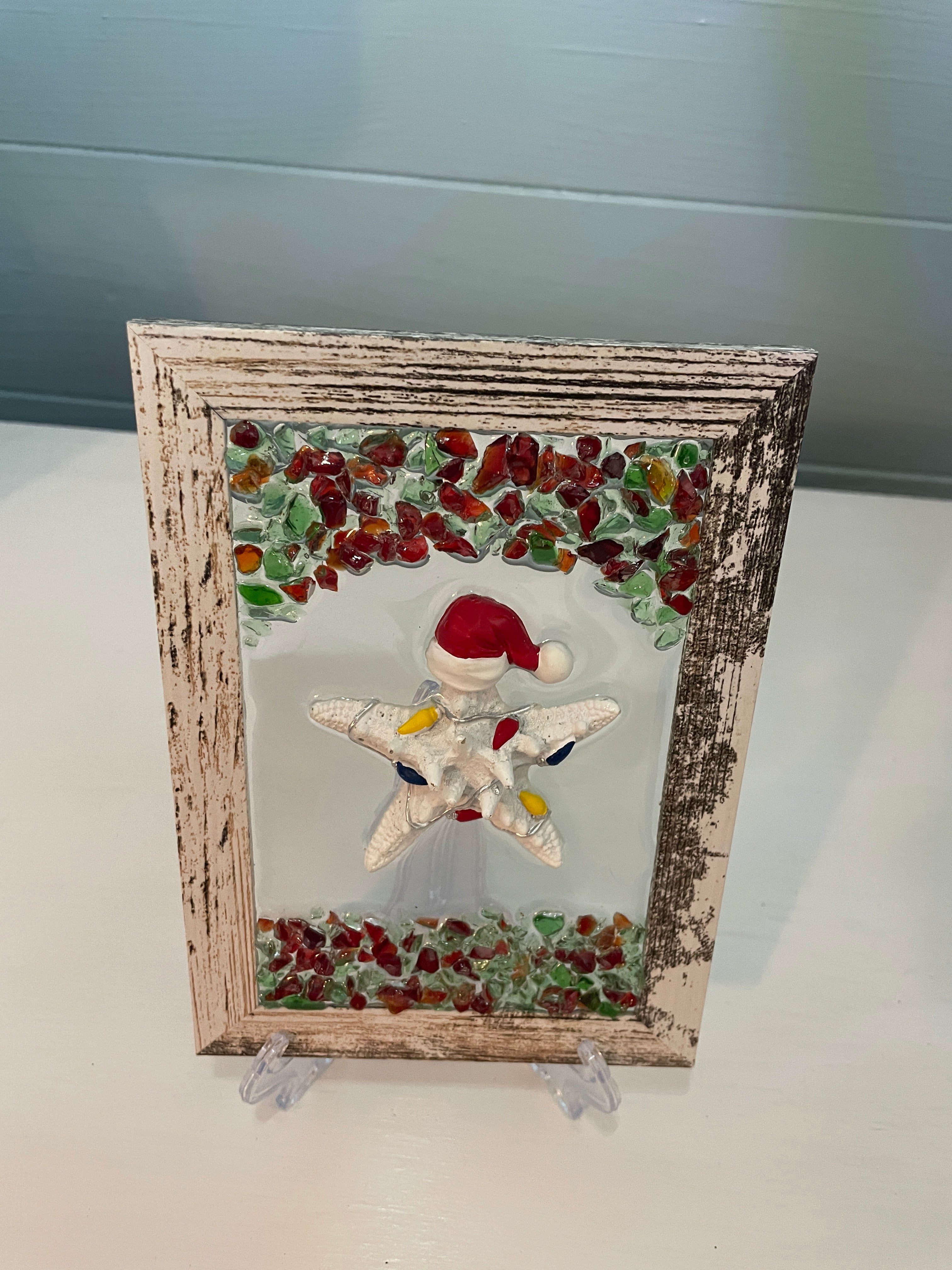Starfish Crushed Glass Art - 4" x 6" Coastal Christmas Decor