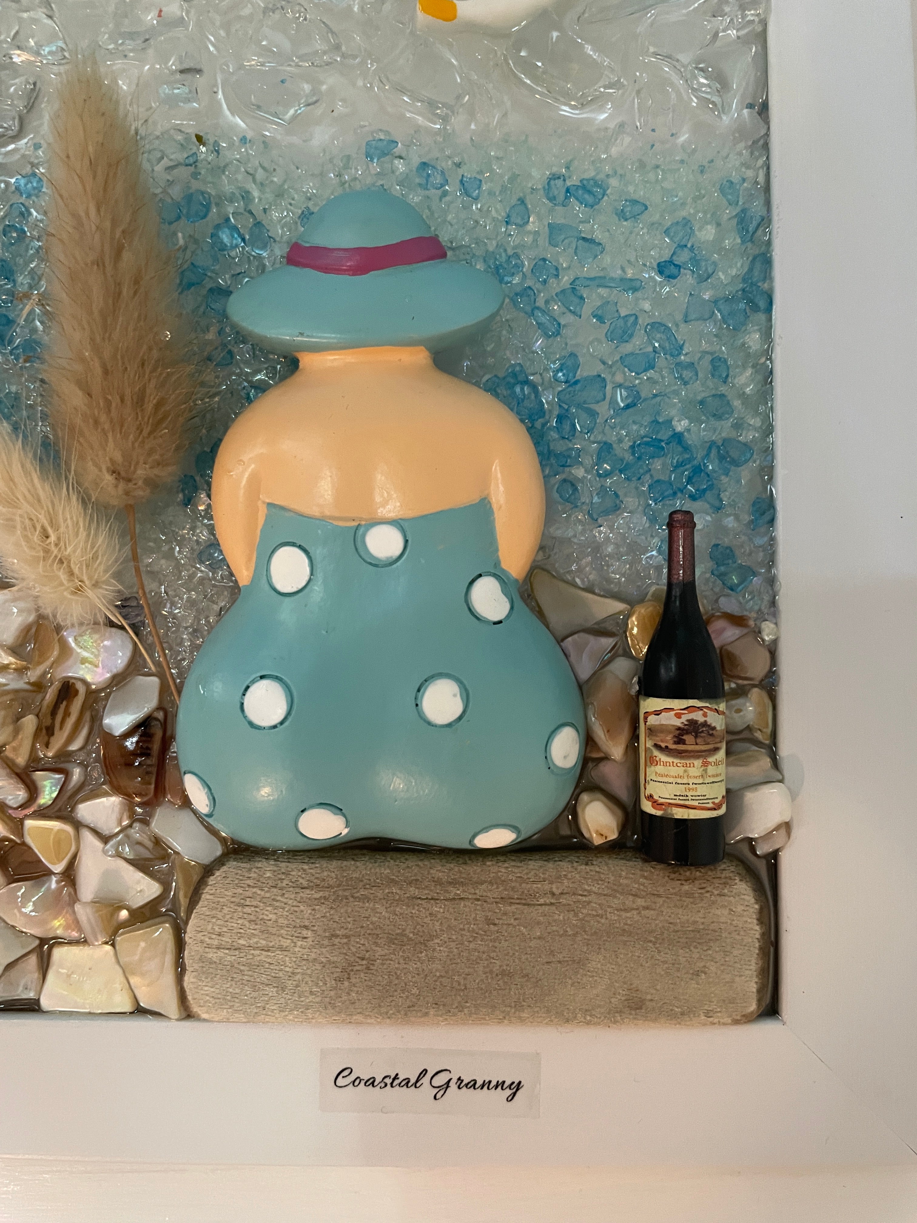 Coastal Granny Beach Scene - 5x7 Handcrafted Art with Crushed Glass