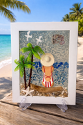Beach Babe on Driftwood Log - 5" x 7" Crushed Glass Coastal Art
