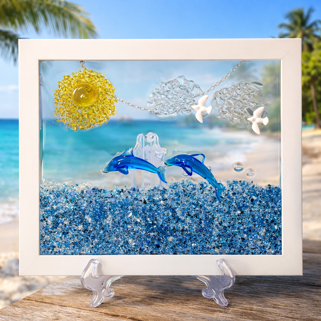 8" x 10" Dolphins Frolicking in the Ocean with Seagulls flying by