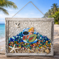 Ventura California Mermaid - 8" x 10" Crushed Glass Coastal Art with Shells