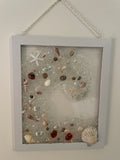 Ocean Wave in White - 8" x 10" Crushed Glass Coastal Art with Shells, Sea Glass & Starfish