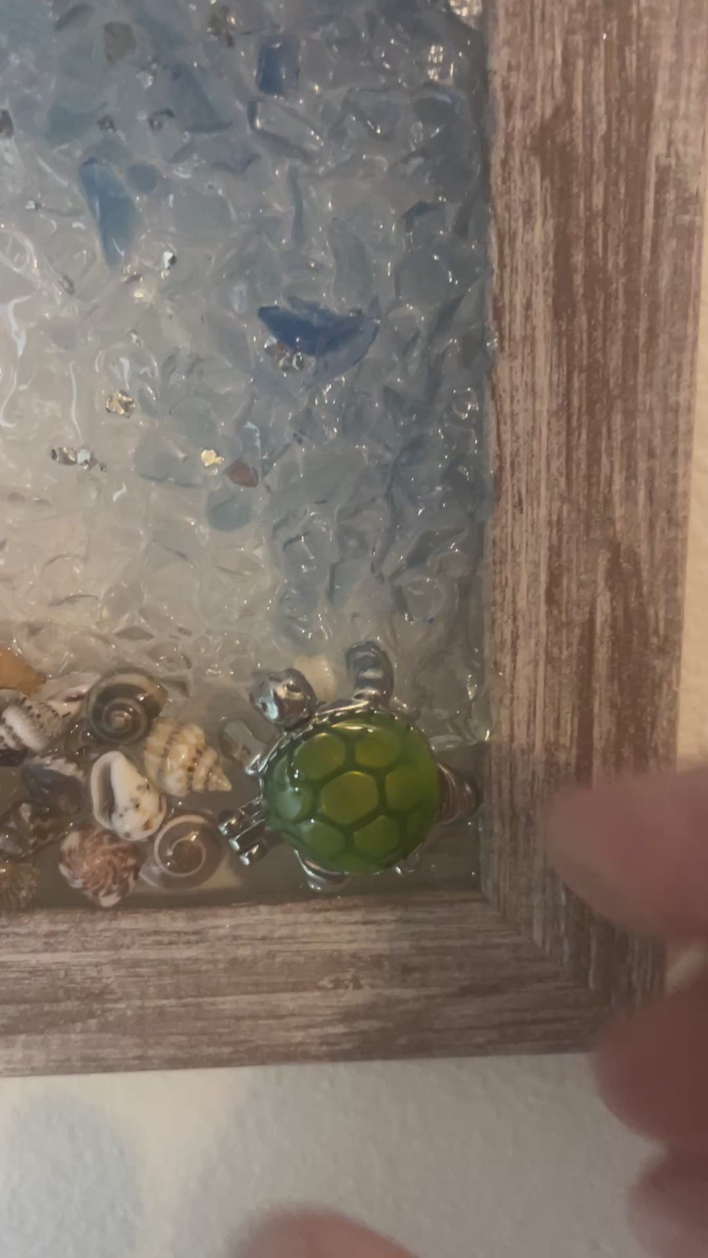 Lucky Turtle Crushed Glass Art - Inspirational Beach Note attached (5" x 7")